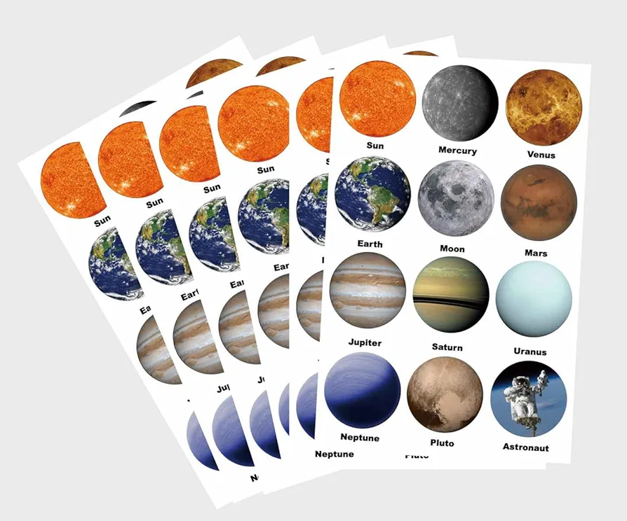 Planet Stickers for Kids,1.5 inch 300pcs 12 Design Waterproof Solar System Stickers Planet Stickers Space Sticker for Stationery, Party Favors Crafts,School Reward Stickers