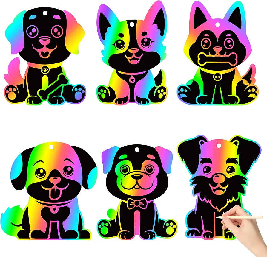 CY2SIDE Puppy Dog Animal Rainbow Color Scratch Bookmarks for Kids DIY Dog Rainbow Color Scratch Craft Kit Birthday Party Decors Puppy Dog Pet Magic Art Rainbow Color Craft Kit for Birthday Party Favor