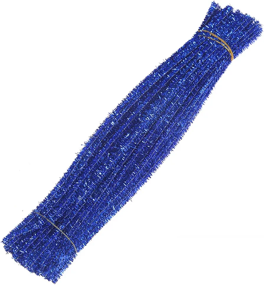 100Pcs Glitter Chenille Stems Pipe Cleaners,Flexible Bendable Pipe Cleaners for Crafts Plush Tinsel Stems for Art DIY Crafts Kids Educational Toys Blue
