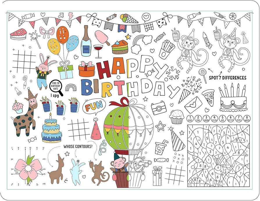 Birthday Coloring Tablecloth,80 x 100cm Happy Birthday Paper Poster for Kid's Birthday Activity,Paper Coloring Banner for Preschool Kindergarten Community Arts and Crafts (Birthday)