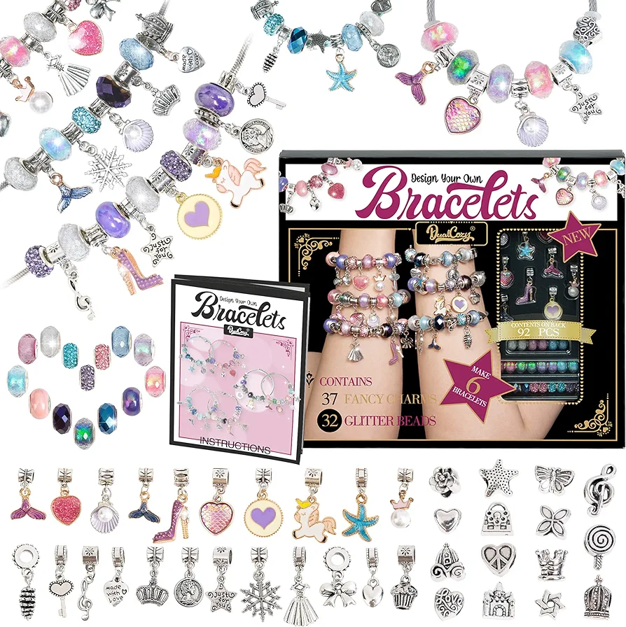 DualCozy Charm Bracelet Making Kit, Girls Toys 8-12 years old, Crafts for Girls Ages 8-12, Gifts for Girls, Bracelet Making Kit for Girls, Unicorn/Mermaid Crafts Gifts Set for Teen Girls