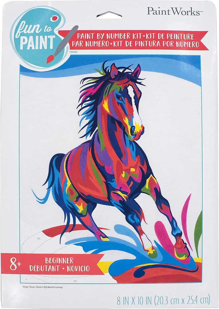 Dimensions PaintWorks Colorful Horse Paint by Number Kit for Kids and Adults, Finished Project 8" x 10", Multicolor 9 Piece