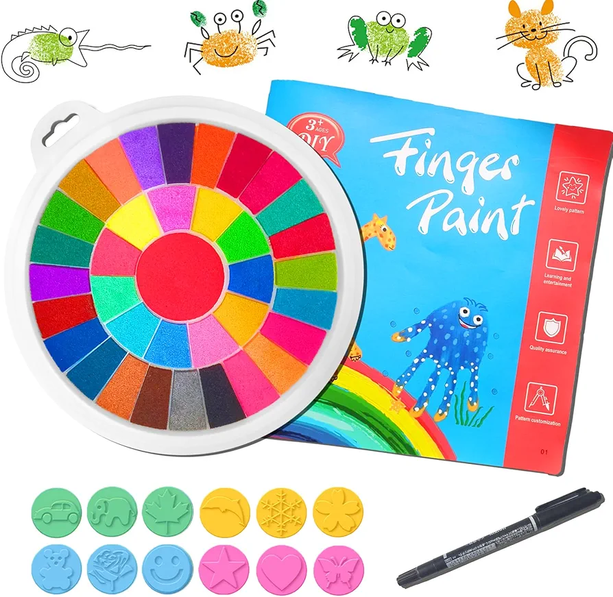 50Pieces Set 36 Colors Kids Washable Finger Paint with 12PCS Soft Pad 1Marker Pens, Funny Finger Painting with One Book for Kids,Art Painting Supplies for Painting DIY Crafts,Gifts
