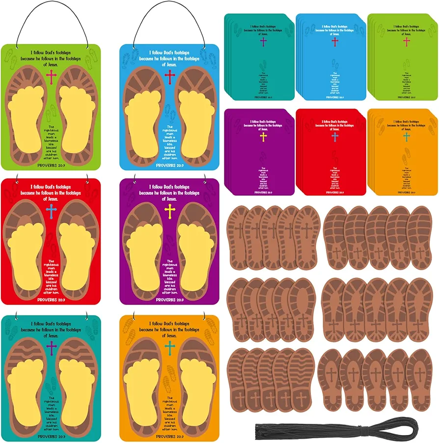 30 Sets Religious Father's Day Craft For Kids, DIY Father's Day Footprint Sign Craft Kit Jesus Dad Crafts Gift Proverbs Hanging Ornament for Fathers Day Party Favor Sunday School Activities