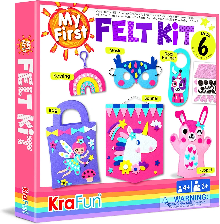 KRAFUN My First Beginner Felt Kit Unicorn Girl Animal Craft for Kids, Toddlers, Boys, Girls Age 3-6 Years Old, Include 6 DIY Handmade Arts and Crafts Projects, Activities Preschool Creative Toys
