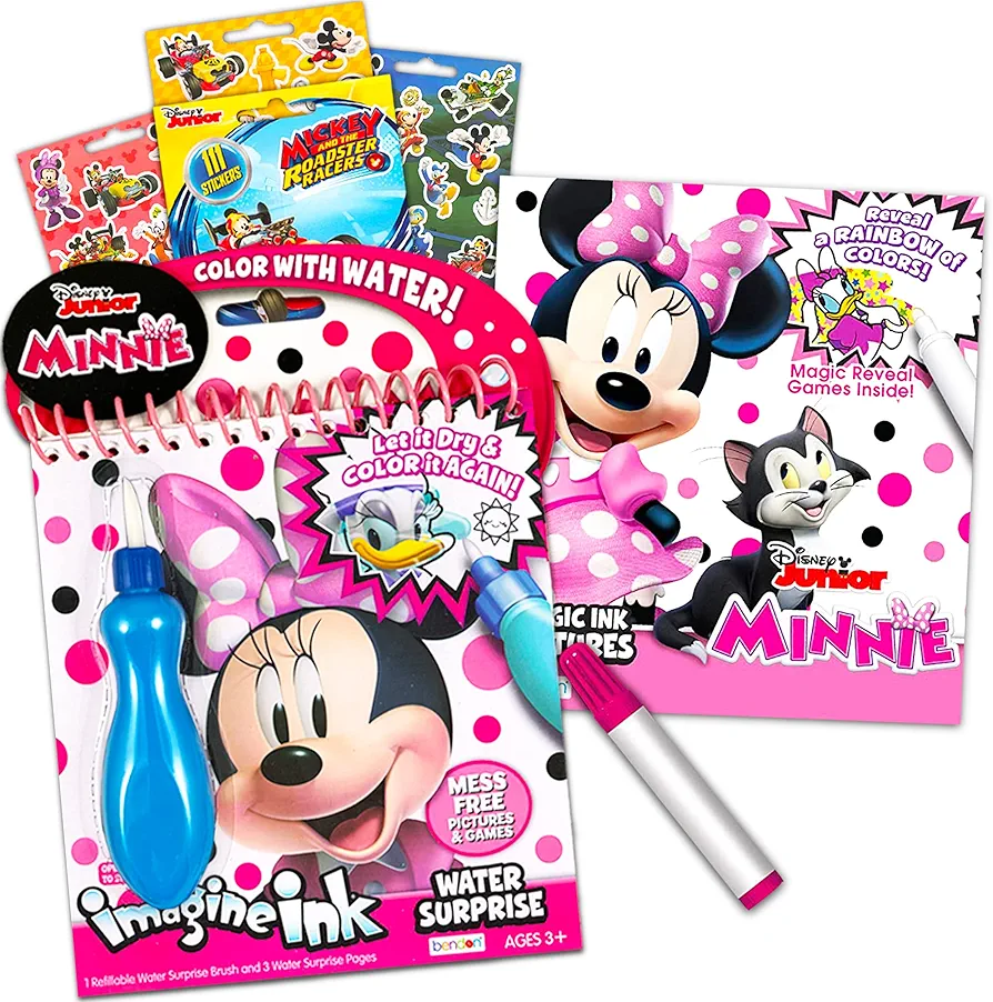 Disney Shop Minnie Mouse Paint with Water Super Set for Kids Toddlers Bundle ~ 2 Mess Free Books with Water Surprise Brush, Pen and Stickers (Minnie Mouse Party Supplies)
