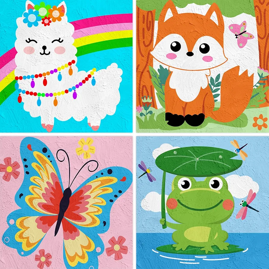 QEUOYSS 4 Paint by Numbers for Kids Ages 8-12 DIY Paint Set for Girls Boys Adults Beginner Crafts for Girls Ages 4-8 Acrylic Oil Painting by Number Kits Perfect for Gift Decor 8"x8" (cute1)