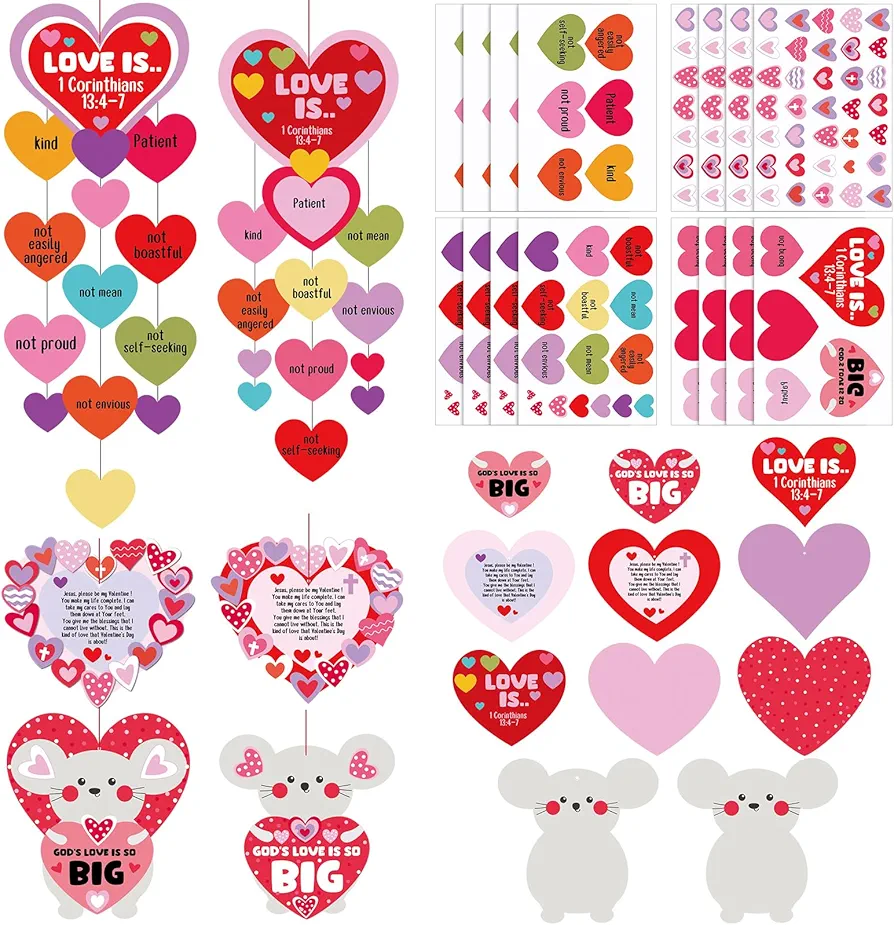 Engrowtic 24 Set Valentine's Day Heart Craft for Kids Valentines DIY Art Craft Kits Make Your Own Heart Ornament Bulk for Valentine's Day Decorations Valentines Gift for Class Game Activities Exchange