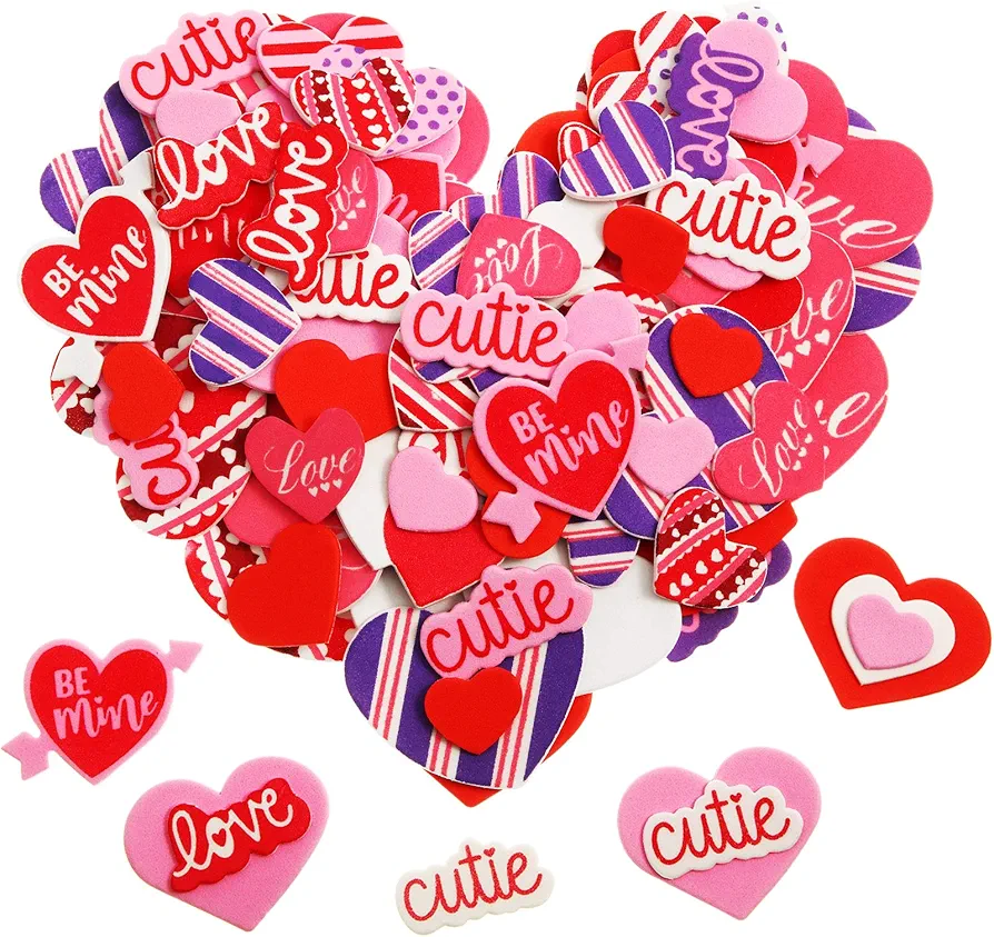 Blulu 900 Pieces Valentine's Day Heart Foam Stickers Self Adhesive Heart Shape Sticker for Wedding Valentine's Day Decoration Art Crafts