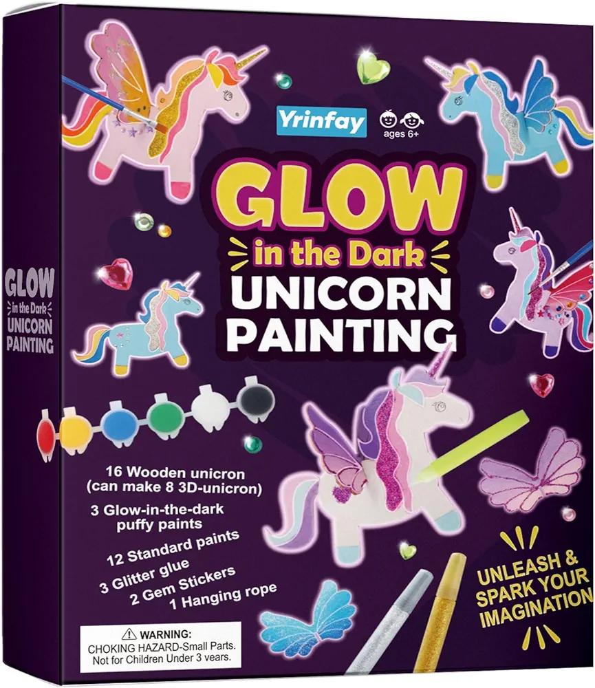 Yrinfay Glow in The Dark Unicorn Painting Kit - Arts and Crafts Easter Gifts for Kids 4-8 8-12 - Creative Cool Art Toys for Boys & Girls Ages 6 7 8 9 10 11 12 Years Old
