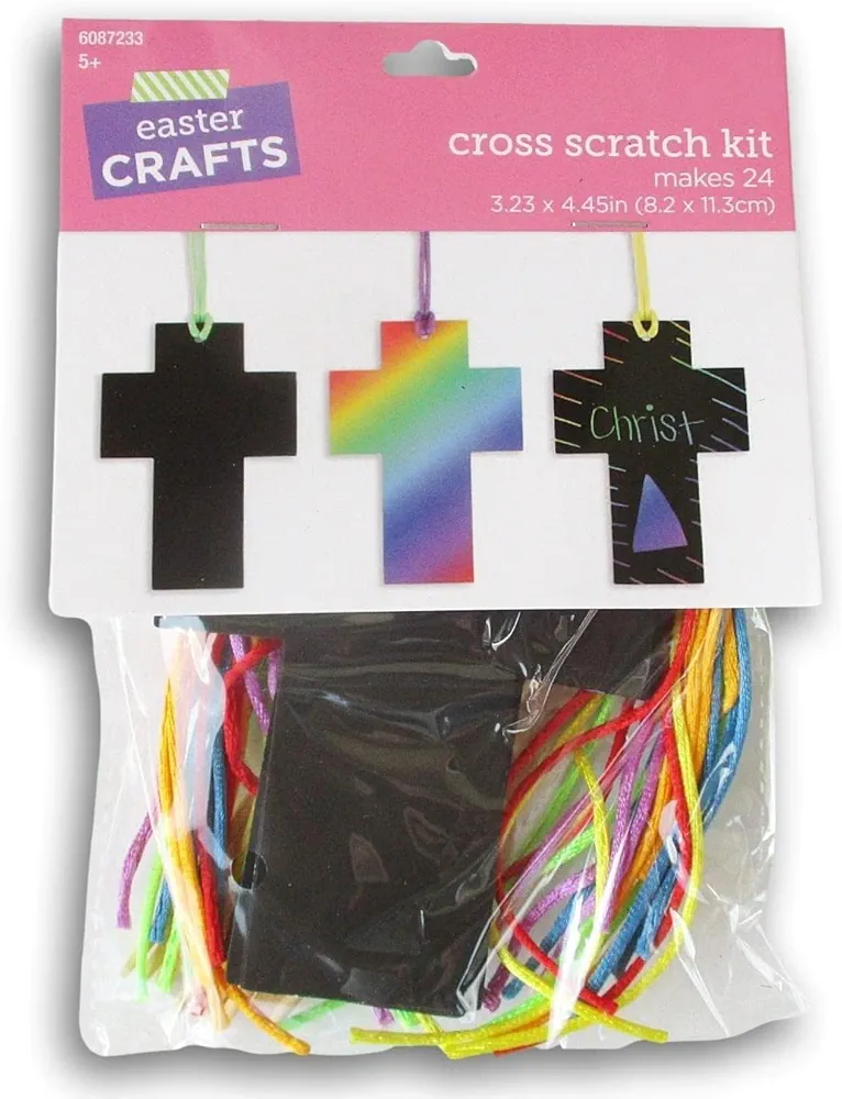 Playside Creations Cross Scratch Art Craft Kit for Sunday School, VBS, Classroom, or More - Makes 24