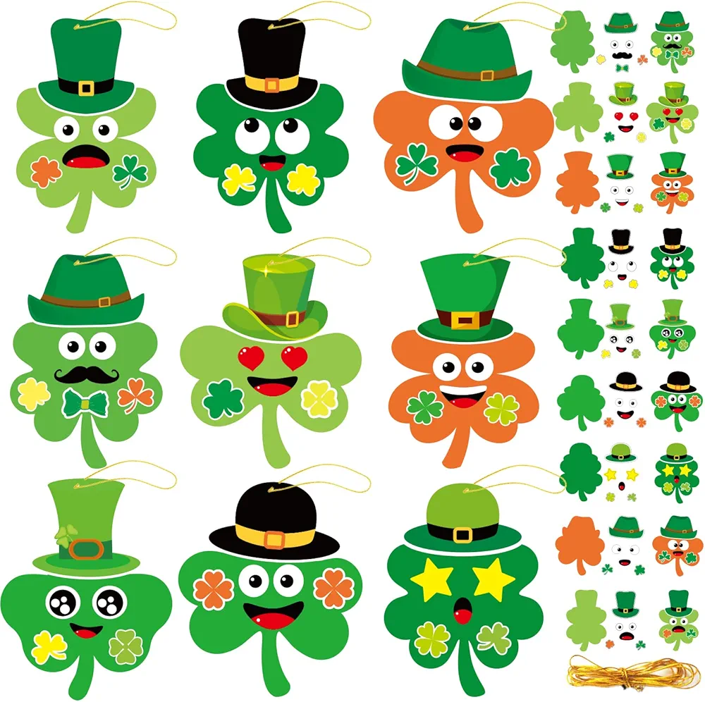 chiazllta 36 Packs St. Patrick's Day Craft Kits DIY Shamrock Art Craft for Preschool Kids, St. Patrick’s Day Make Your Own Shamrock Paper Craft Set for Home Class Game Activities Kindergarten