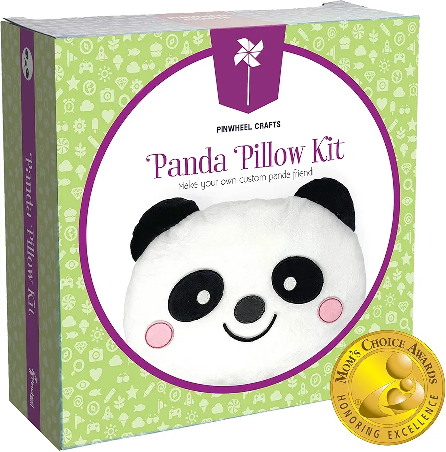 Easy Sew Panda Pillow Kit - Children's Sewing Kit, Learn to Sew, Beginner Art & Craft, Panda Gifts for Kids Girls Boys 8-12, Plush Toy, Make Your Own Stuffed Animal, DIY Craft Supplies