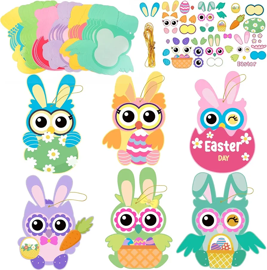 chiazllta 30 PCS Easter Paper Craft Kits DIY Owl ART Craft Make Your Own Easter Owl Bulk Set for Home Game Activities Party