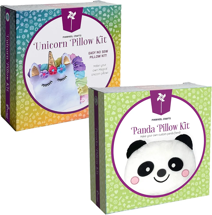 Unicorn Pillow Kit & Panda Pillow Kit Bundle - Fun DIY Arts and Crafts Project for Kids Ages 6 7 8 9 10 11 12 - Great Gifts for All Occasions