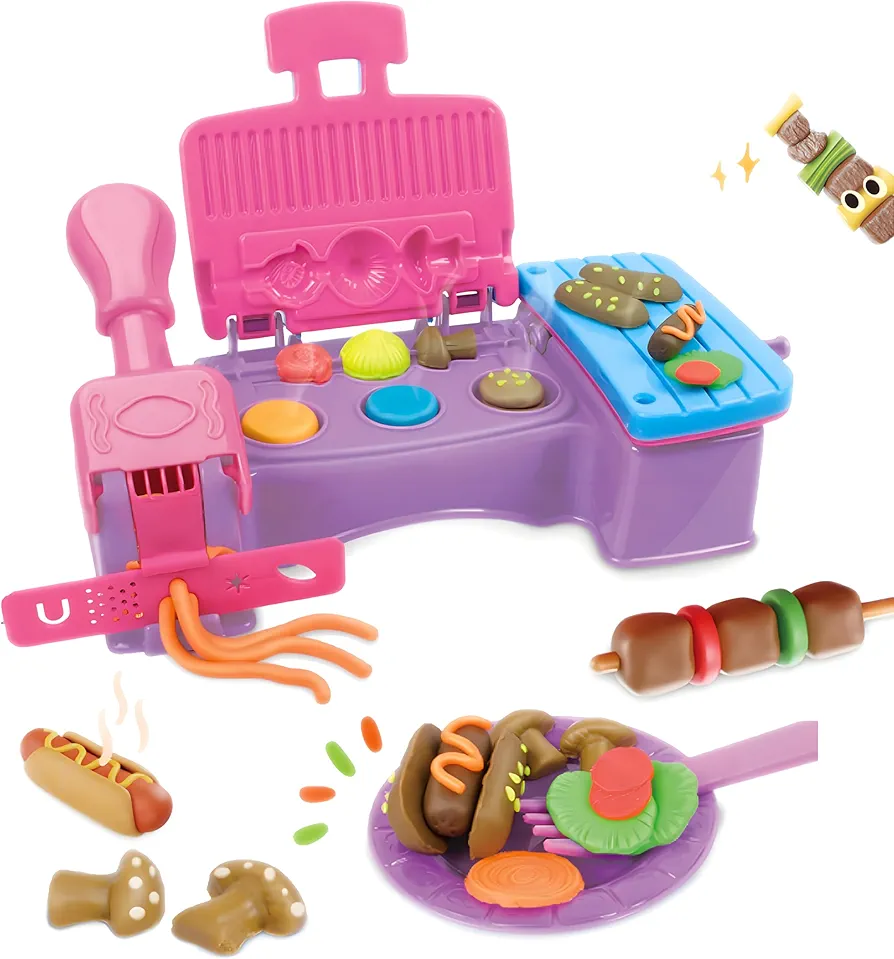 Play Color Dough Sets for Kids,18PCS Kitchen Creation BBQ Theme Color Dough Tool Pretend Play Toys,Fun Arts and Crafts for Boys Girls 3 4 5 6 Years Old