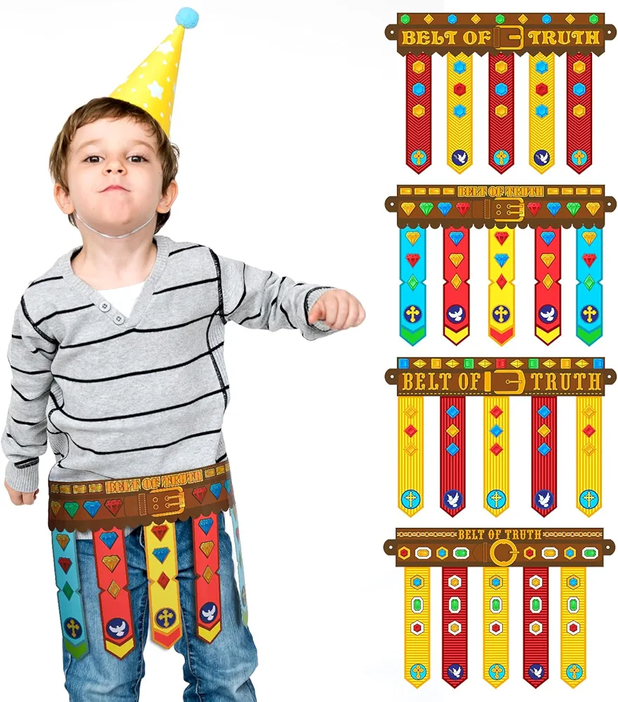 Silipull 24 Sets Armor of God Belt Craft Kit Sunday School Crafts DIY Religious Christian Crafts for Kids Home Classroom Fun Activities Easter Party Decorations, 4 Styles