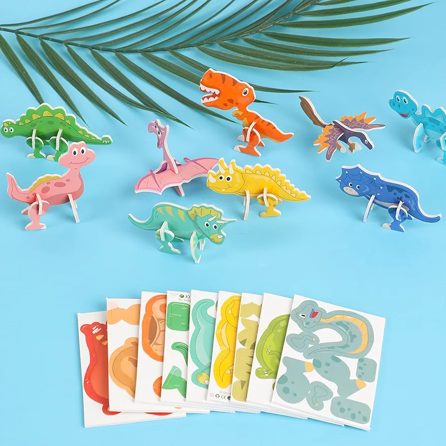 DERAYEE Dinosaur 3D Puzzles for Kids, 25 Pcs Paper Cartoon Jigsaw Jurassic Forest World Theme Educational Toys for Boys Girls Birthday Party Gift Art Crafts (Dinosaur)