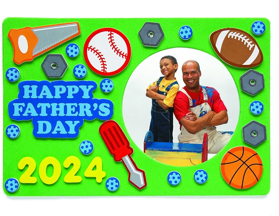 Fun Express 2024 Fathers Day Picture Frame Craft Kit, Set of 12, Great for Classroom, Summer Camp and Home Crafts for Kids