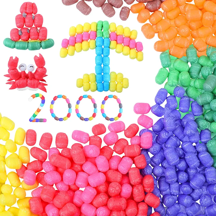 Junkin 2000 Pcs Magic Foam for Crafts Bulk Puffs Corn Craft Kit for Preschool DIY Kindergarten School Stem Building Model Toys Stimulates Creativity Supplies Back to School Crafts