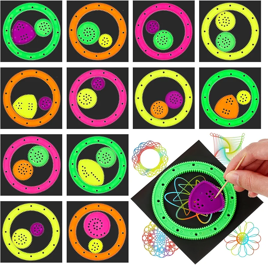 Tellingyou 12 Sets Arts and Craft Kit for Drawing Spiral Art Gear Geometric Ruler with Scratch Paper for Boys Girls Birthday Party Favors Goodie Bag Stuffers Classroom Prizes Christmas Gift