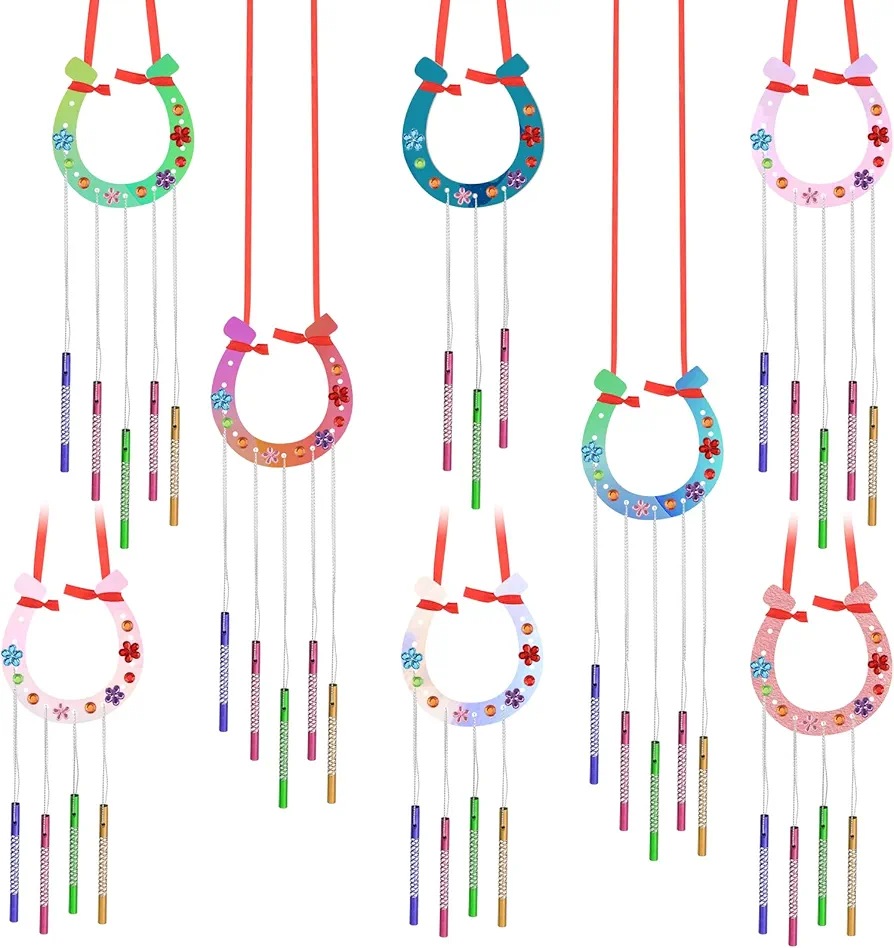 LUTER 16 Pack DIY Wind Chimes for Kids, Horseshoe Wooden Wind Chime Craft Make A Wind Chime Kit Kids Spring Craft Kits for Boys Girls Activity Birthday Supplies