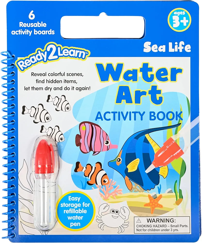 READY 2 LEARN Water Art Activity Book - Sea Life - 6 Activities - Mess-Free Coloring Book - Learn Fun Ocean Facts - Reveal Vibrant, Underwater Designs