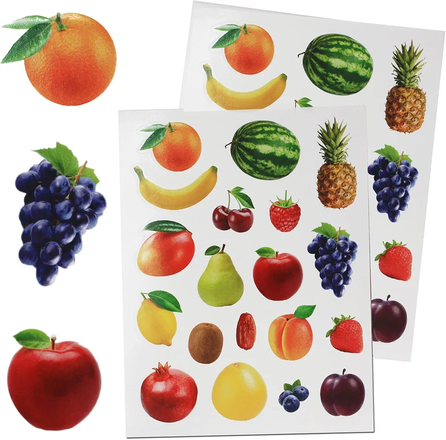 Fruits Stickers for Arts and Crafts. Permanent Adhesive Food Sticker Labels for Teachers Classroom Learning - 190 Pack