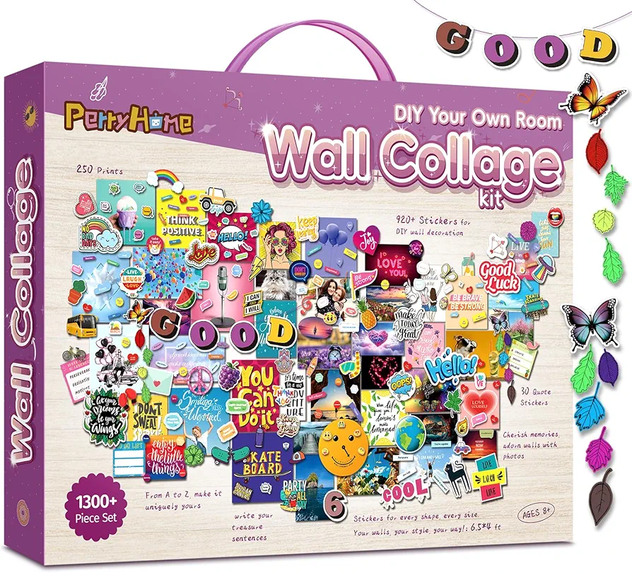 PERRYHOME 1300+pcs Wall Collage Kit for Teen Girls, Wall Decor for Bedroom Aesthetic Décor Teenage Arts Craft Stuff Set Room Decor for Teens Christmas Birthday Gifts for 10-15 Year Old Teenage Girls