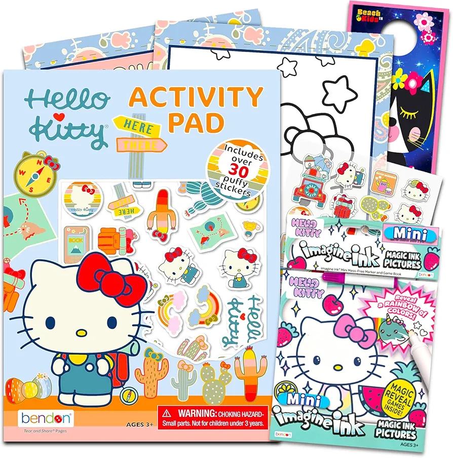 Hello Kitty Coloring Books for Kids Ages 4-8 - Bundle with Hello Kitty Activity Book with Puffy Stickers Plus Hello Kitty Mess-Free Imagine Ink, More | Hello Kitty Activity Set for Girls