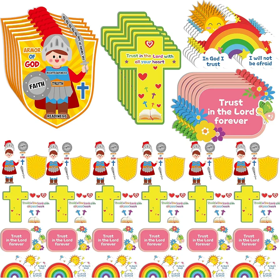 Peryiter 24 Pcs Armor of God DIY Craft Kit Religious Crosses Sunday School Crafts Felt Vacation Bible School Crafts VBS Christian Crafts for Kids Easter Craft classroom Activities Supplies Decorations