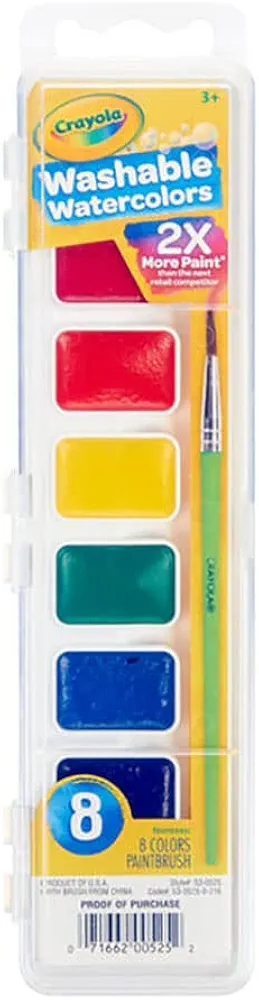 Crayola Washable Watercolors, Kids Paint Set, 8ct