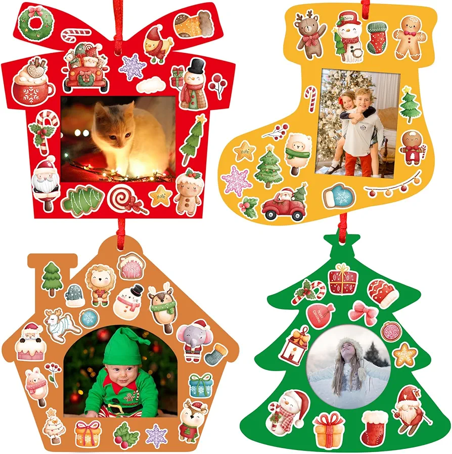 WorldBazaar Christmas Photo Frame Craft Kits for Kids 12 Sets Holiday Picture Frame Craft Kits Seasonal Decoration Party Activity