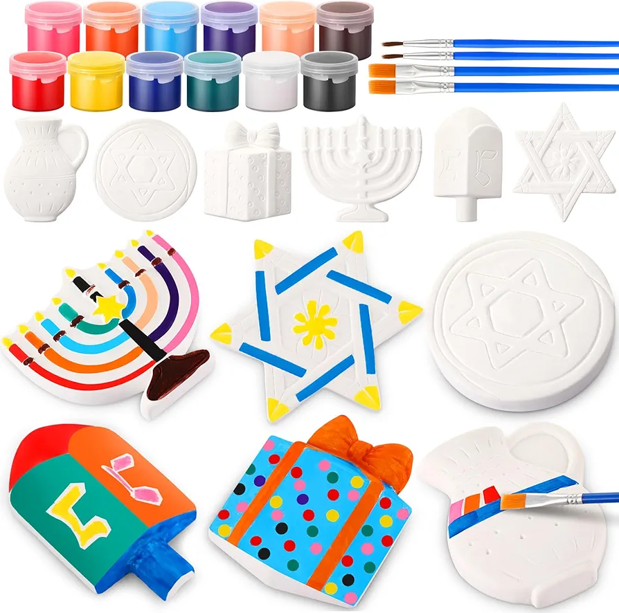 Suzile 40 Pcs DIY Painting Gifts Arts and Crafts Painting Kit Includes Paint Own Plaster Stones with Paints Brushes, Plaster Drawing Kits for Holiday DIY Activities Gifts(Classic)