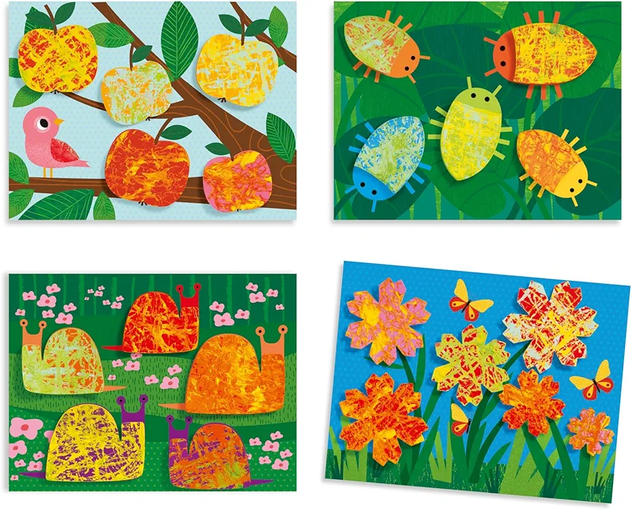 DJECO LPA Nature Marble Painting Set - Arts & Craft for Kids - Fun & Creative Activity for Family & Friends - Educational Nature Art for Children 3+ Years Girls & Boys