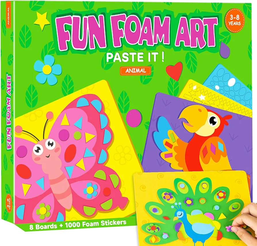 AluAbi Foam Stickers for Kids Crafts, No Mess Toddler Art Activity Fun with Foam Animal, Children Travel Toys DIY Craft Kits, Gifts for Boys & Girls 3 4 5 6 7 8