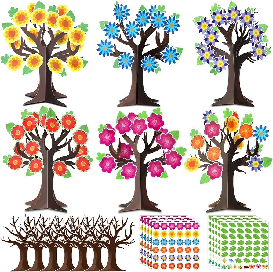 Qyeahkj 30 Pack Sunday School Tree DIY Craft Kit for Kids Flower 3D Art Project Paper Ornament Make Your Hanging Art Crafts Fun Activities Stickers Game for Classroom Home Preschool Party Favor Decor