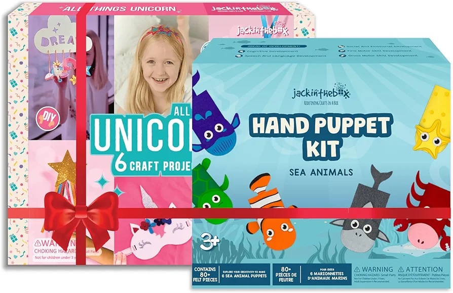 jackinthebox Gift for Little Girls & Boys (Unicorn 6in1 + Hand Puppet) Craft Kit Hand Puppet-Sea Animals & Unicorn Themed Arts & Crafts for Girls & Boys | Best Gift for Kids Ages 3 4 5 6 7 8 Years