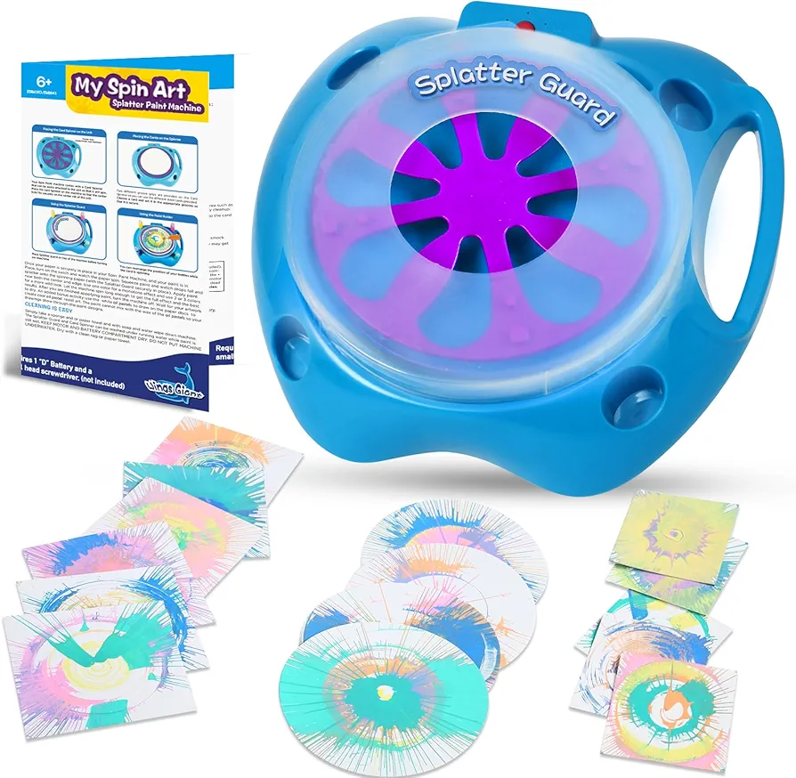 Spin Art Machine Variable Speed, Battery Operated Spinner - Paint Spinner with Splatter Guard, Washable Paint, Spin Art Kit, Art Design Card, Stem Toys, Kid Arts and Crafts, Girls Boys