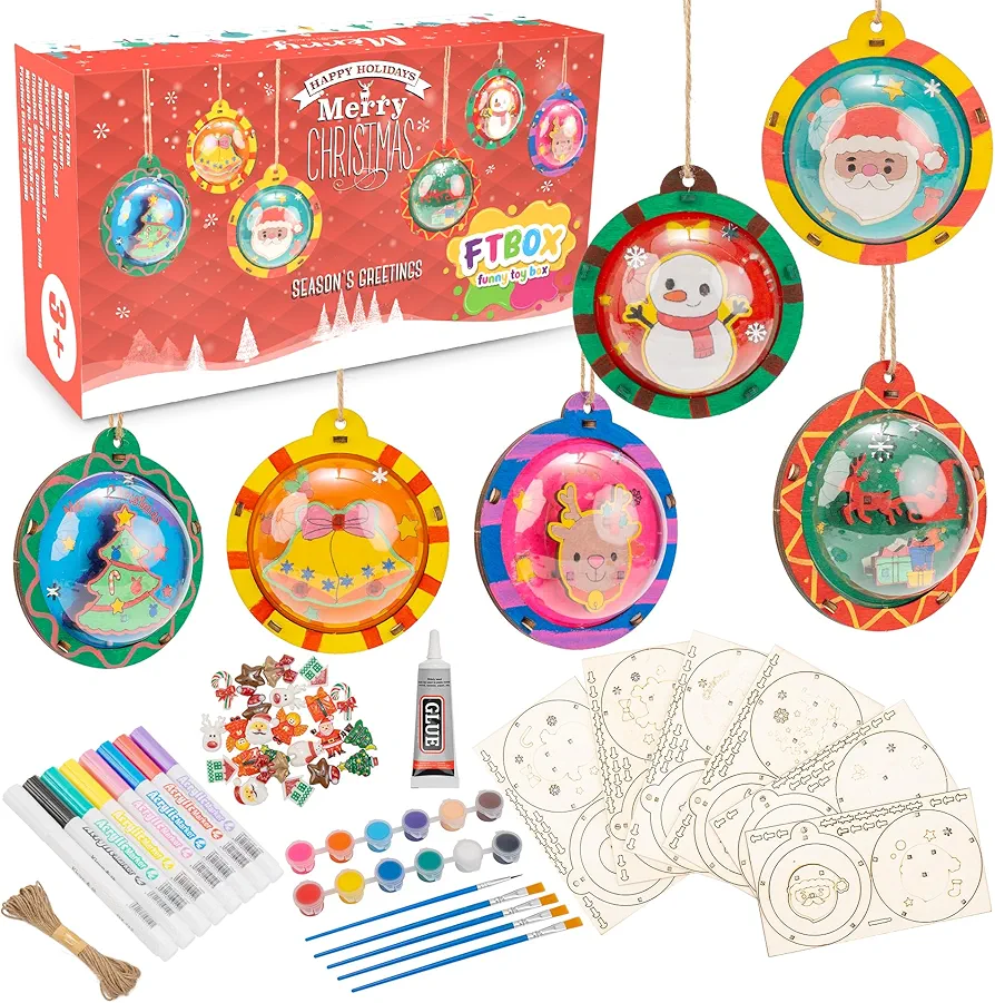 FTBox Christmas Wood Crafts Kit for Kids, Arts and Crafts Gifts for Boys Girls, Craft Activities Painting Art Toys for 6 7 8 9 10 11 12 Year Old (Christmas)