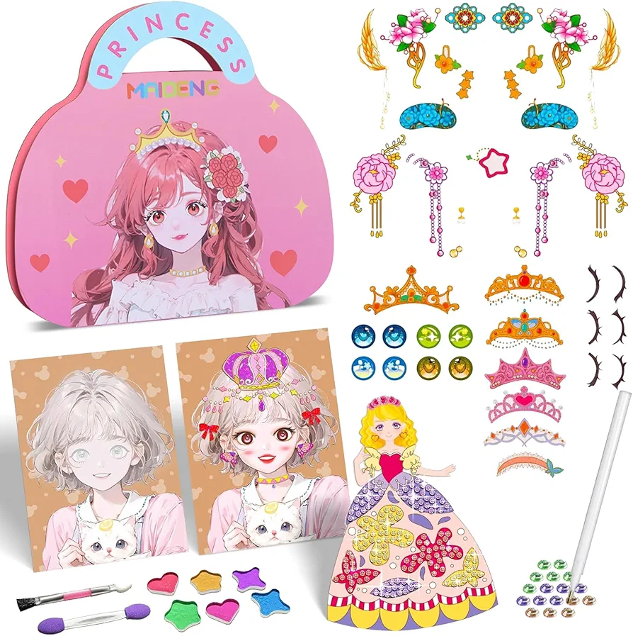 Paper Craft Kits for Girls: 3 in 1 Makeup Crafts Paper Dolls Sticker Foil Art Diamond Painting Books Supplies Set Toys, Toddler Christmas Birthday Party Gifts Toys for Kids Ages 3 4 5 6 7 8 Years Old