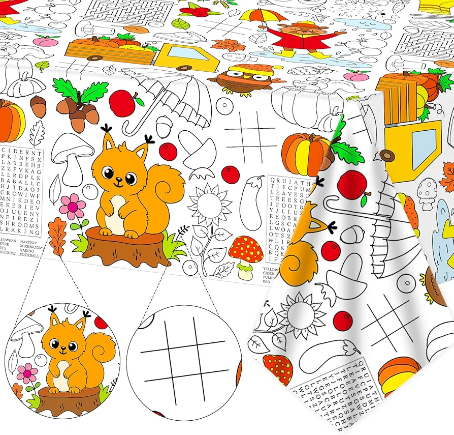 Giant Fall Coloring Tablecloth Large Autumn Poster Maple Leaf Coloring Party Tablecloth Autumn Party Game Supplies Jumbo Hello Fall Coloring Table Cover for Kids Classroom Arts and Crafts