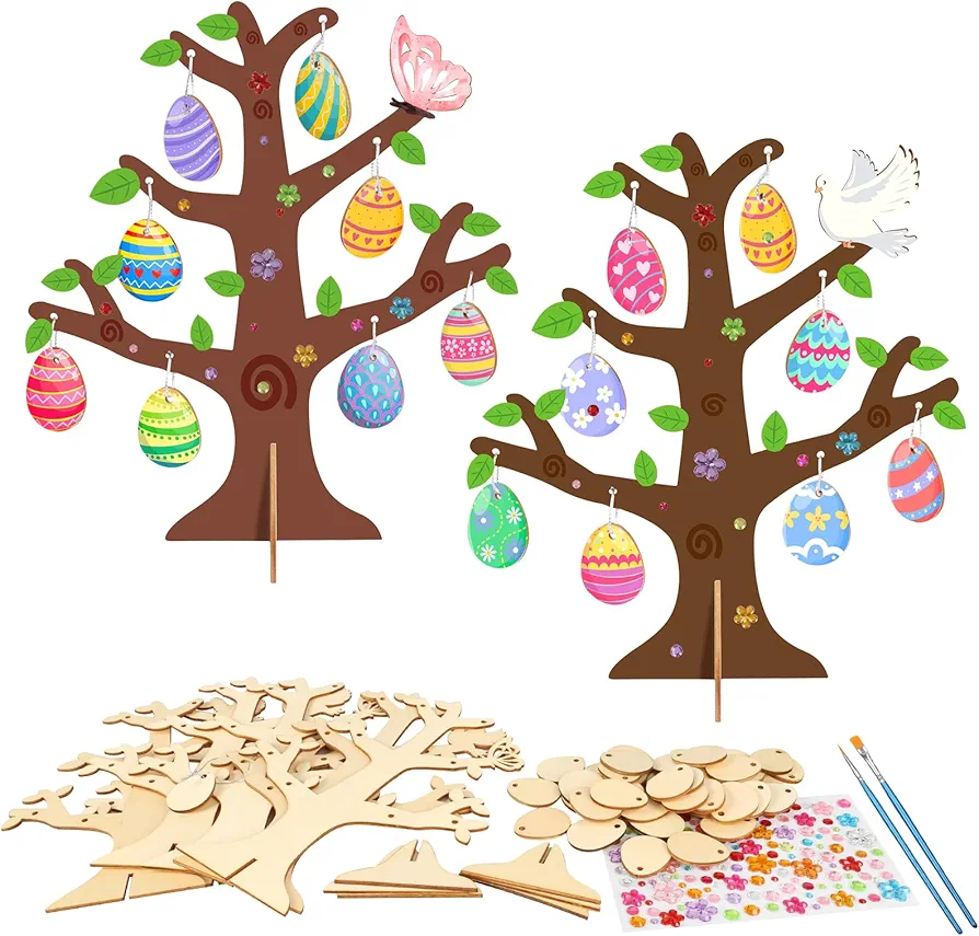 6 Pack 3D Wooden Easter Egg Tree Craft Kit for Kids Make You Own Easter Egg Tree DIY Wooden Easter Art and Craft for Girls Boys Easter Decoration Easter Gifts