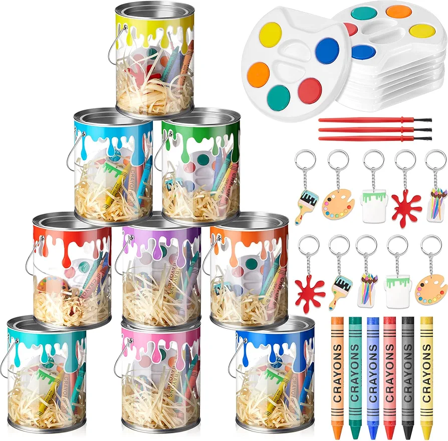 38 Pcs Paint Party Favors Mini Watercolor Paint Set Paint Can Stickers Art Keychain Etc Art Birthday Party Supplies Ideal for Paint Themed Party Birthday Party Gift