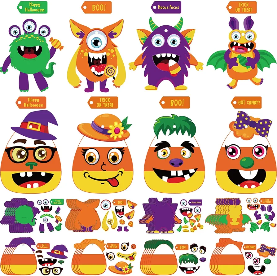 Halloween Craft Paper Ornaments for Kids Halloween Craft Kits DIY Craft Halloween Paper Decorative Kit Art Craft DIY Handcraft Supplies for Home Class Game Activities(Vivid Style,32 Sets)