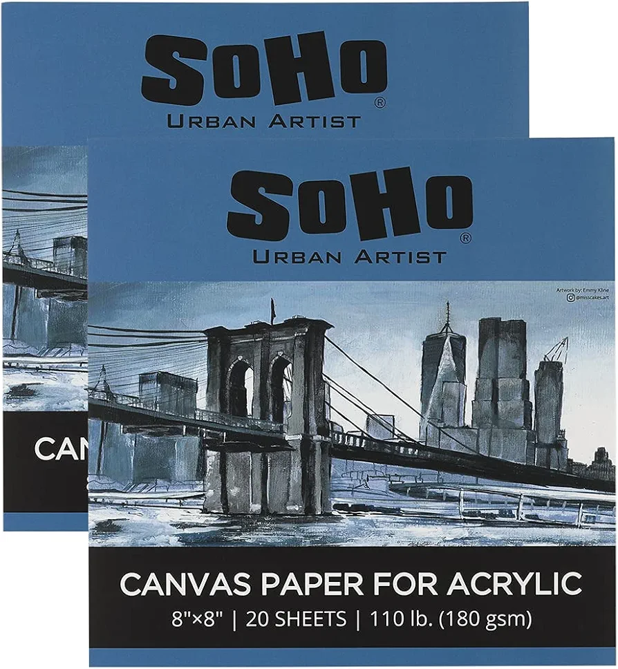 SoHo Urban Artist Acrylic Canvas Pads - Textured Canvas Paper Pad for Painting, Drawing, Pastels, Travel, & More! - [2-Pack - 8x8"]