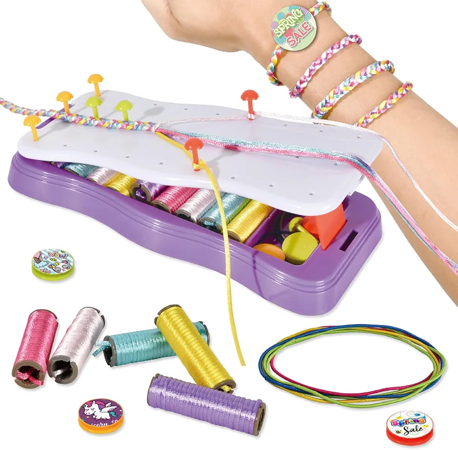 DIY Friendship Bracelet Making Kit for Girls ,Best Birthday Gifts Ideas for Girl 7 9 10 11 Year Old ,Arts and Crafts String Maker Tool, Bracelet DIY, Kids Travel Activity Set for Kids Age 5-12