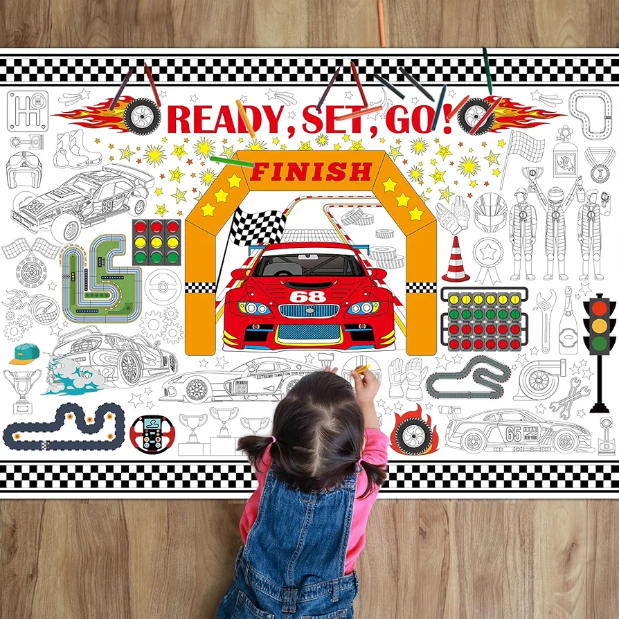 Naozinebi Race Car Coloring Poster for Kids Giant Racing Coloring Poster Large Race Car Party Coloring Tablecloth Jumbo Coloring Books for kids Classroom Home Birthday Party Supplies Favor