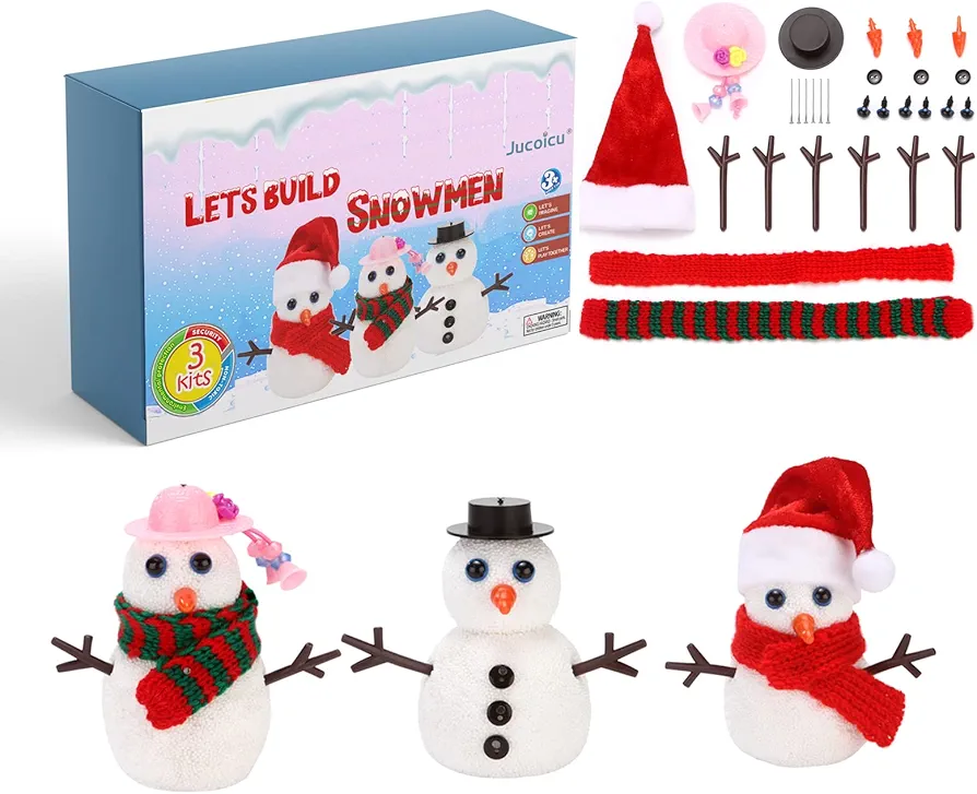 Jucoicu Build a Indoor Snowman Crafts Kit Toy for Kids, Set of 3