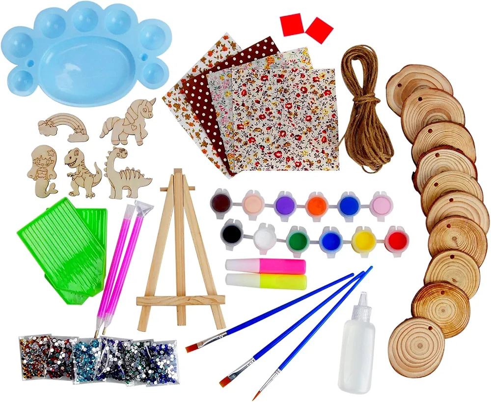 Insgen Kids Wooden Painting Kit Crafts for Kids Wood Slices with Gem Diamond Painting Sets-Little Children's Art & Craft Paint Projects Arts Kits Gifts for Girls Kids Boys Toddlers
